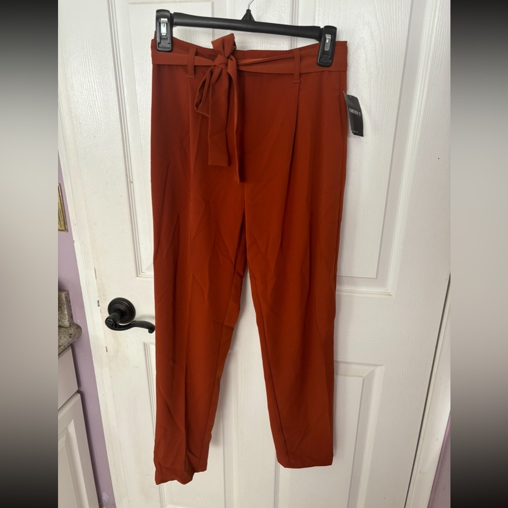 Forever 21 Burnt Orange High-Waisted Dress Pants with Self-Tie Belt - Size XS